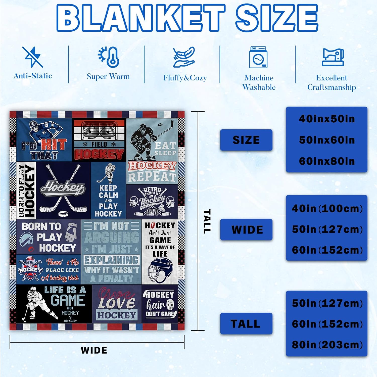 Hockey Gifts for Boys Men, Hockey Blanket for Boys 8-12, Gifts for Hockey Lovers, Hockey Player Blanket 60"x80" to Keep Warm