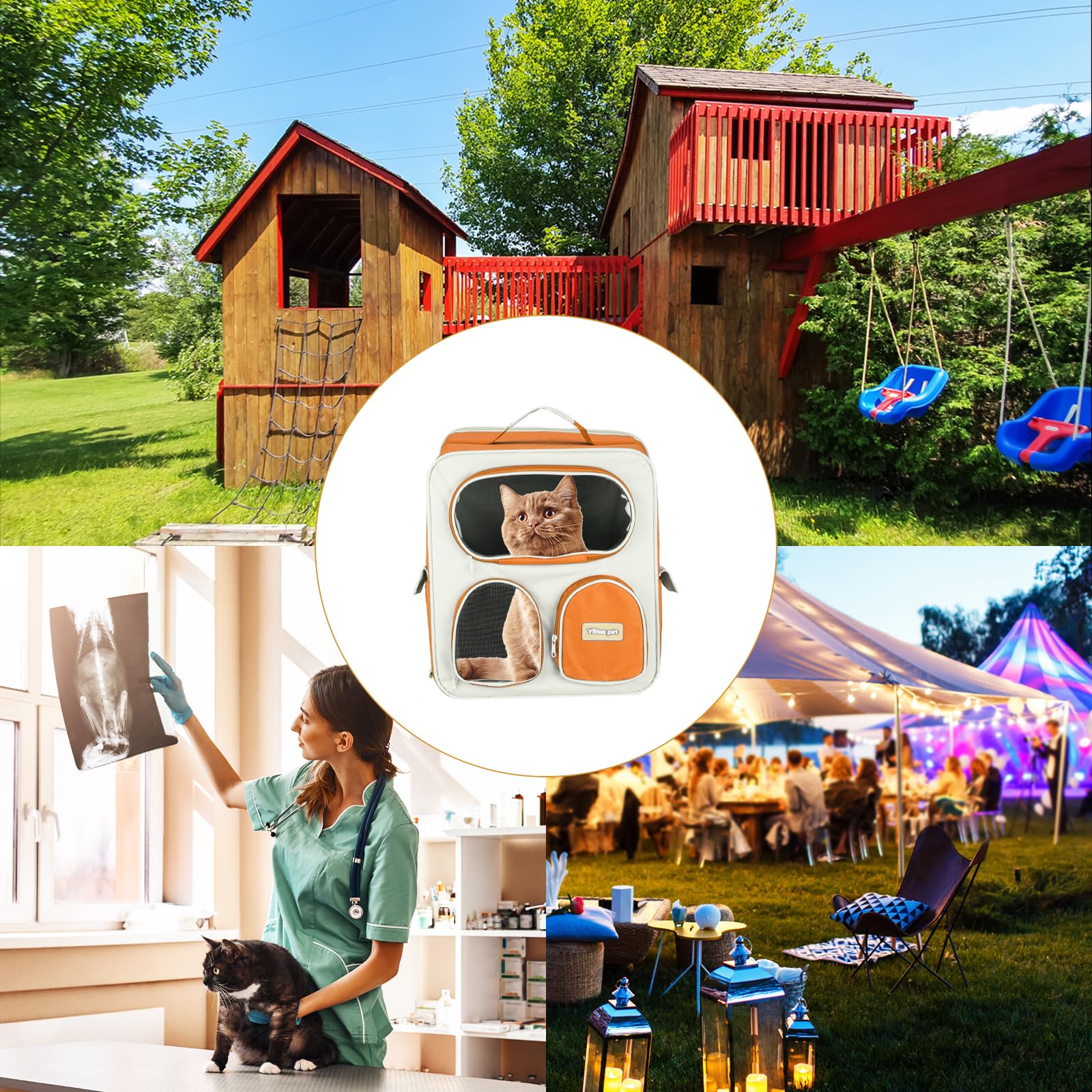 sourcing map Zaino trasportino per animali domestici, portatile e ventilato, in nylon, per cani, gatti e piccoli animali, borsa da viaggio da 38 cm (arancione, 1 pezzo), destinato per escursionismo