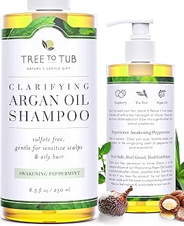 Tree To Tub Peppermint Shampoo for Oily Hair & Sensitive Scalp - Gentle Clarifying for Build Up, Sulfate Free Anti Residue for Women & Men With Organic Argan Oil, Natural Aloe Vera