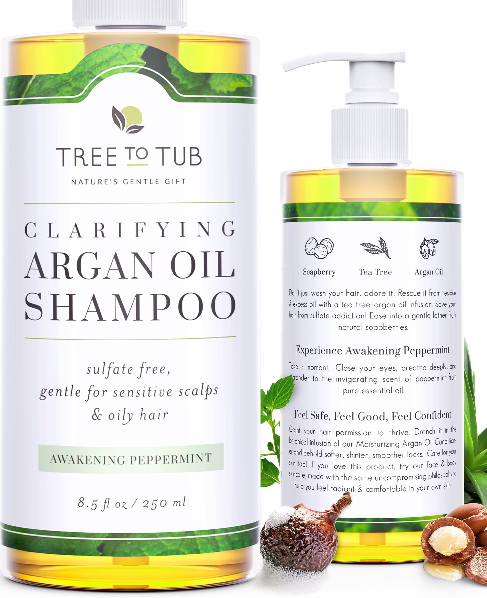 Organic Argan Shampoo For Oily Hair. The Only pH 5.5 Balanced Itchy Scalp Shampoo Gentle Enough for Sensitive Skin, Infused with Peppermint Essential Oil and Wild Soapberries, 8.5 ozâ€”by Tree To Tub