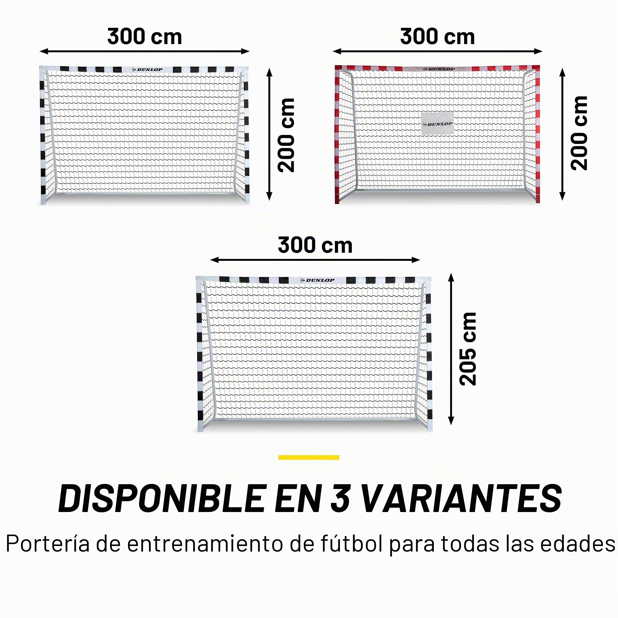 Dunlop Portería de Fútbol - 300x200x90 cm - Metal - Material de Entrenamiento de Fútbol para Todas Las Edades - Fácil Montaje - Negro/Rojo