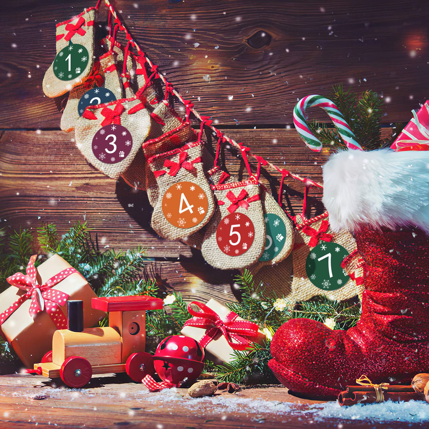 Adesivi Natalizi Per Calendario Dell'Avvento - Set Da 10 Fogli Con Numeri 1-24 Glitterati, Per Fai Da Te