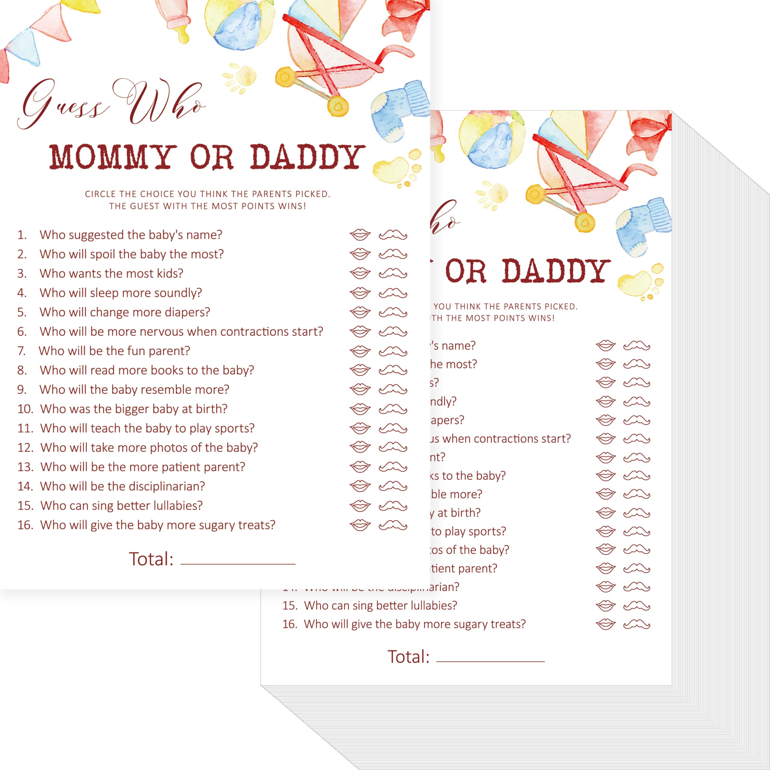 55PCS Baby Shower Games, Guess Who Mommy or Daddy Game Cards Fun Baby Shower Party Games Gender Neutral for Girls or Boys