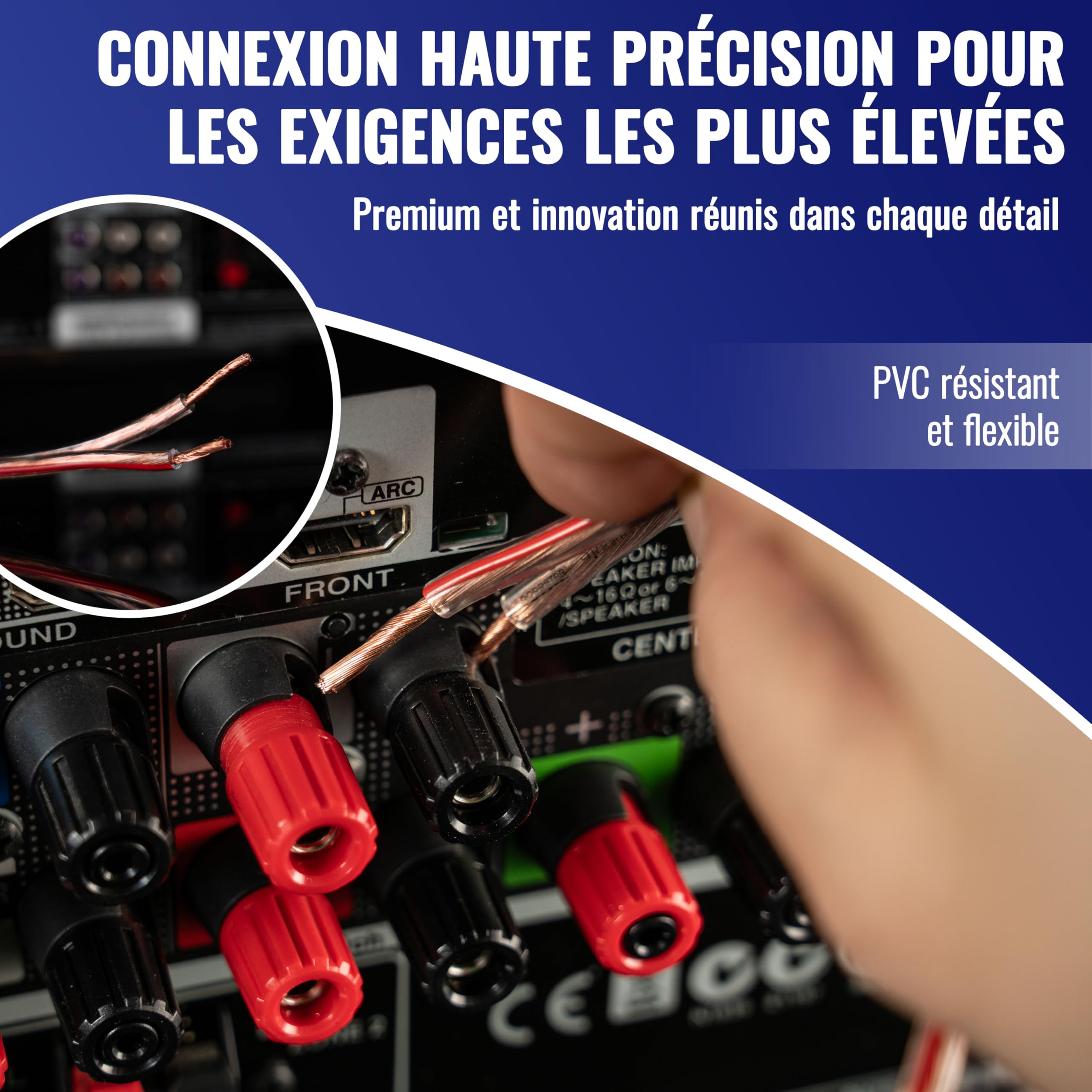 Poppstar Câble de Haut-parleur 50m 2x2,5 mm² (conducteur interne entièrement en cuivre OFC 99,99%, gaine PVC transparente)