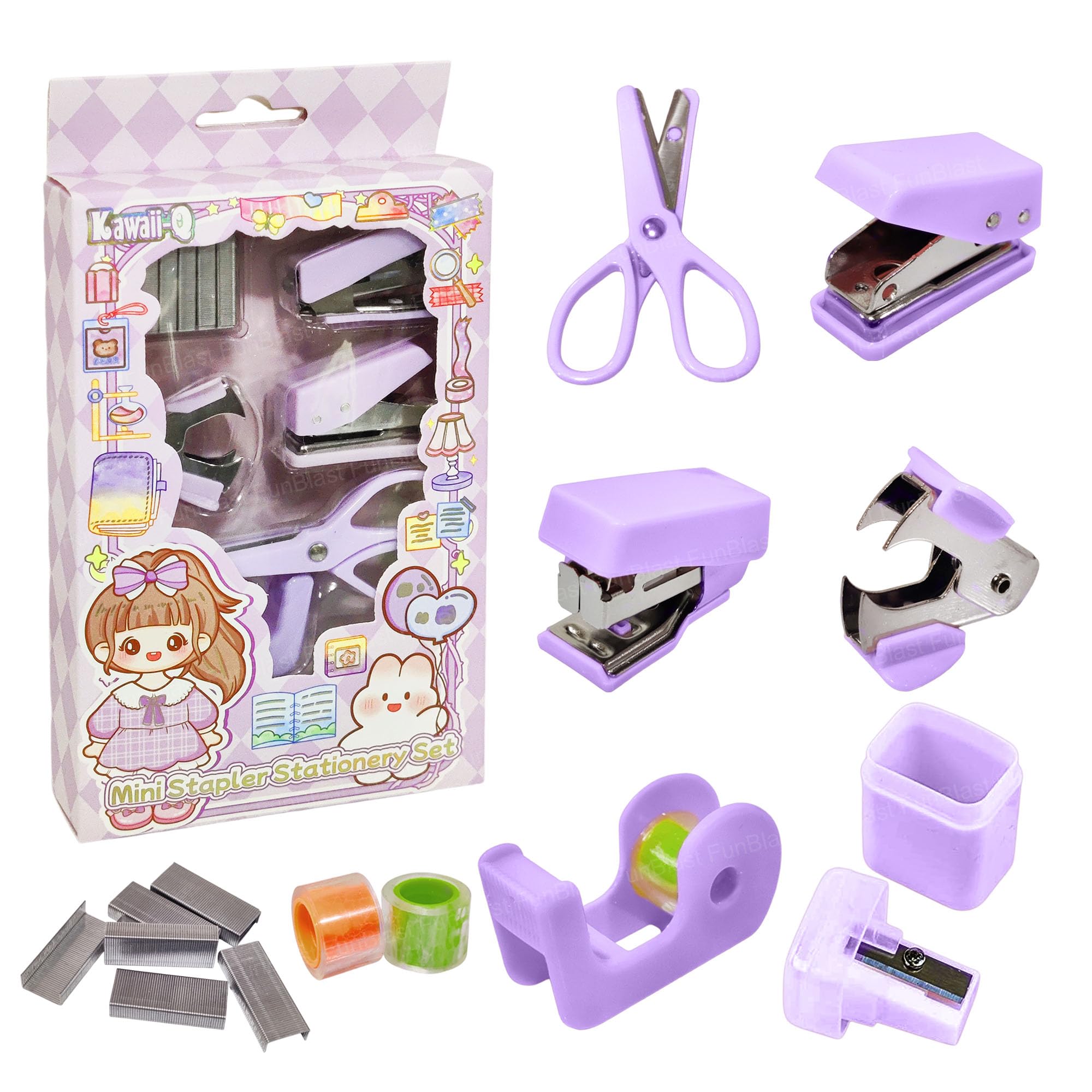 FunBlast Mini Stapler Stationery Set – Compact & Portable Stapler with Staples and Remover and Other Accessories, Cute & Durable Desk Accessory for School, Office, and Home (Purple)-image-5
