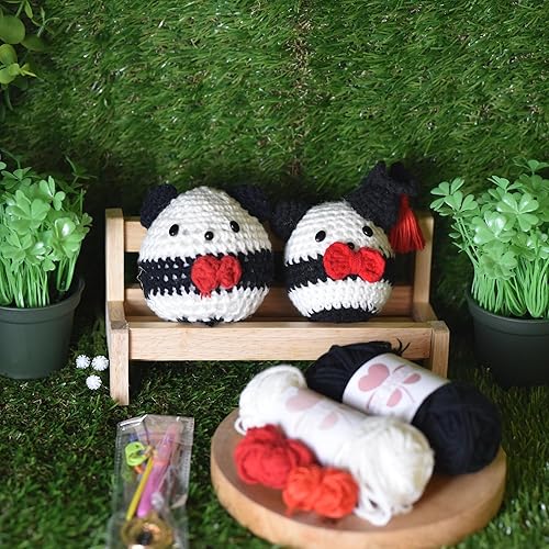 Miniatura 6 de LUCK HEAVEN Kit de ganchillo para parejas para principiantes, manualidades para adultos y niños  Valantine amigurumi Panda Yarn Animal con