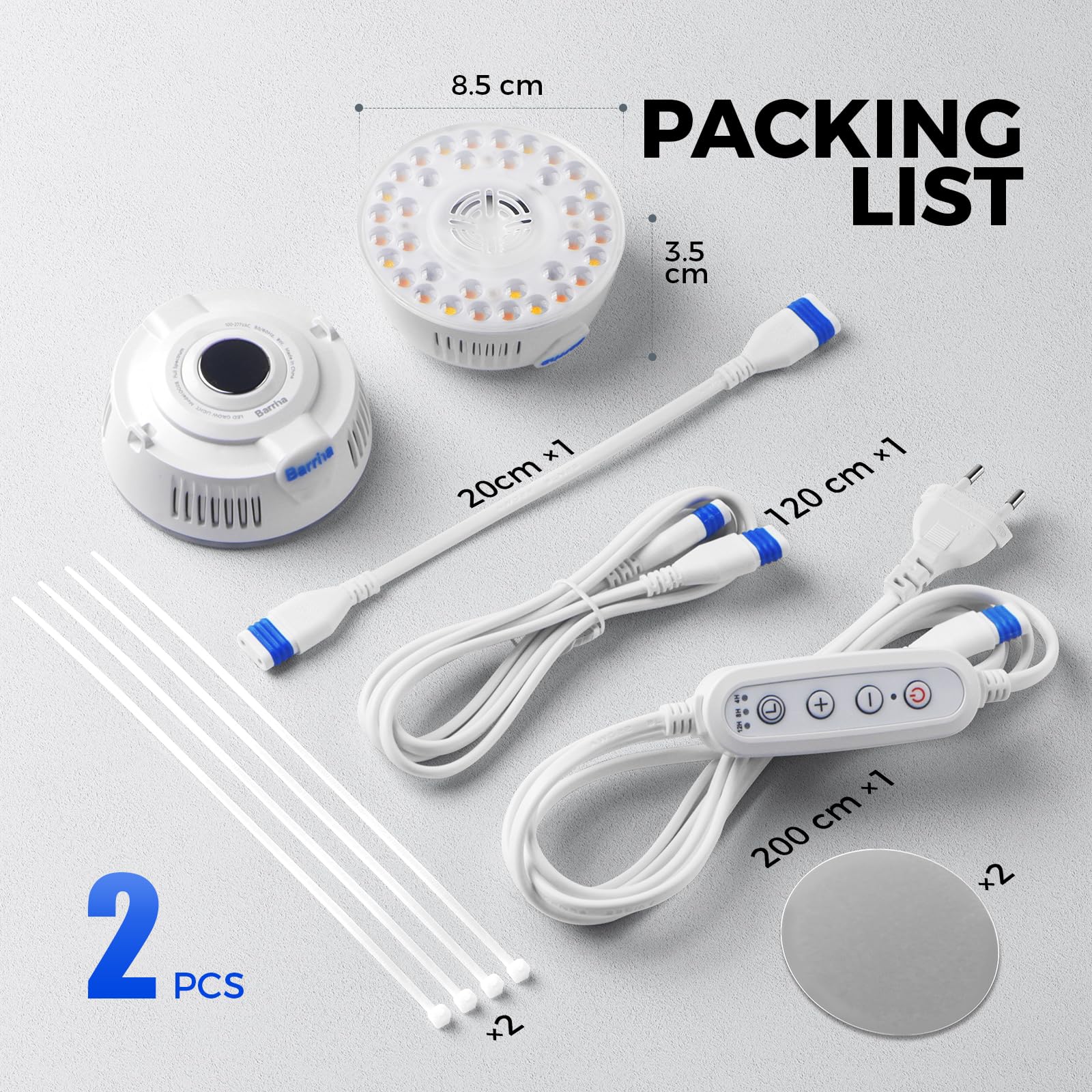 Barrina Orbgrow OG09 Puck Pflanzenlampe mit Timer, 660nm rote LEDs 18W(2x9W), Vollspektrum-LED Grow Lampe für Zimmerpflanzen, Magnetisch, 4H/8H/12H Timer, 5 Dimmstufen für Pflanzenregale, 2er