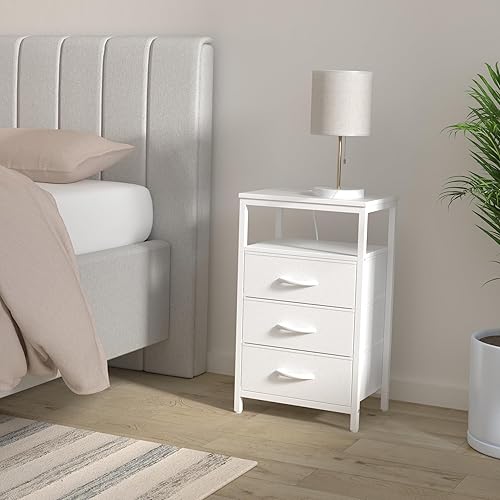 Miniatura 2 de Juego de 2 mesitas de noche de 27.6 pulgadas con estación de carga, mesas auxiliares con cajones de tela, mesitas de noche con puerto USB y