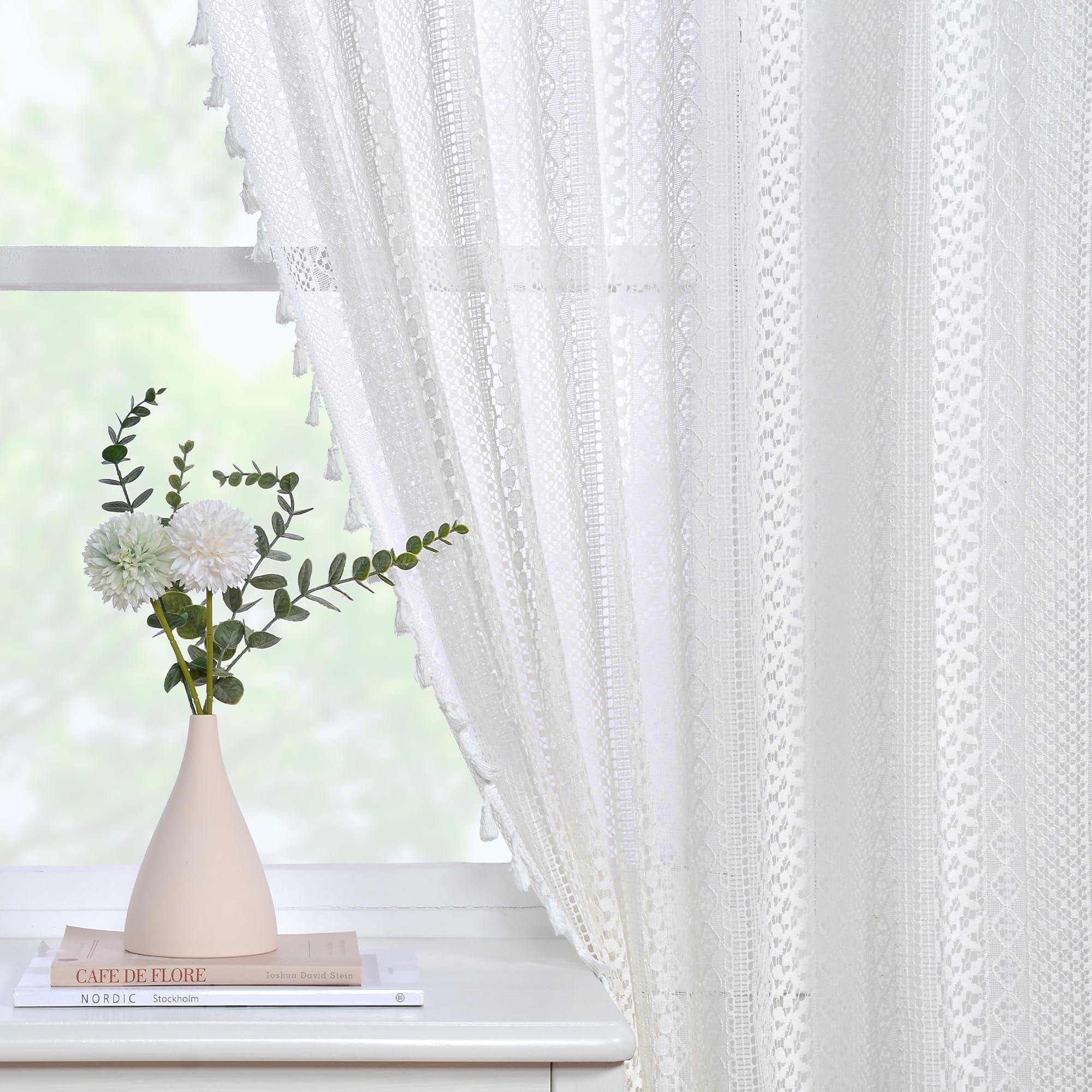 Amazon.com: JOOJA Crochet Boho Lace Sheer Curtains 2 Panels