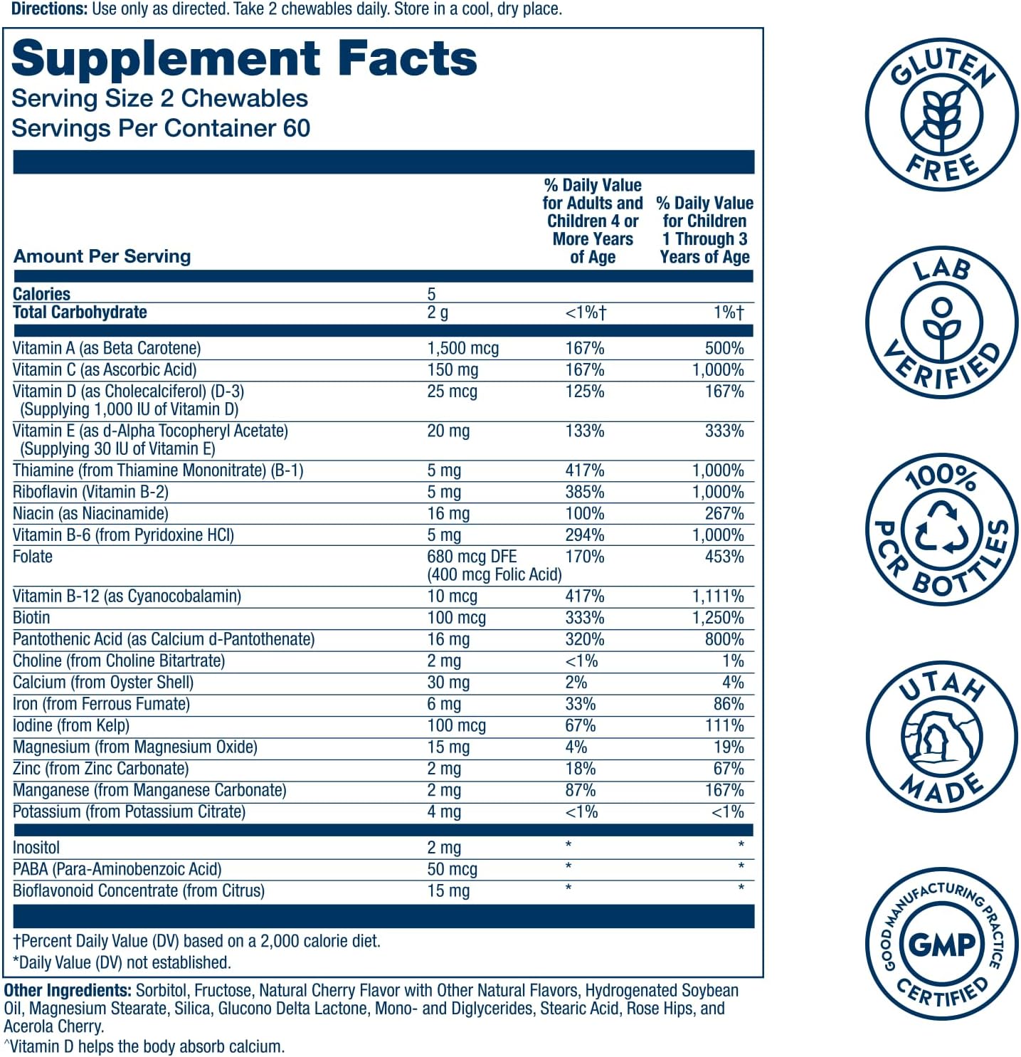 SOLARAY Kid's Vitamins & Minerals, Multivitamin for Kids - Bones, Vision, Heart Health Support w/Vitamin C, Vitamin D and B2, Iron - Gluten Free, 120 Black Cherry Chewables, 60 Servings - Image 2