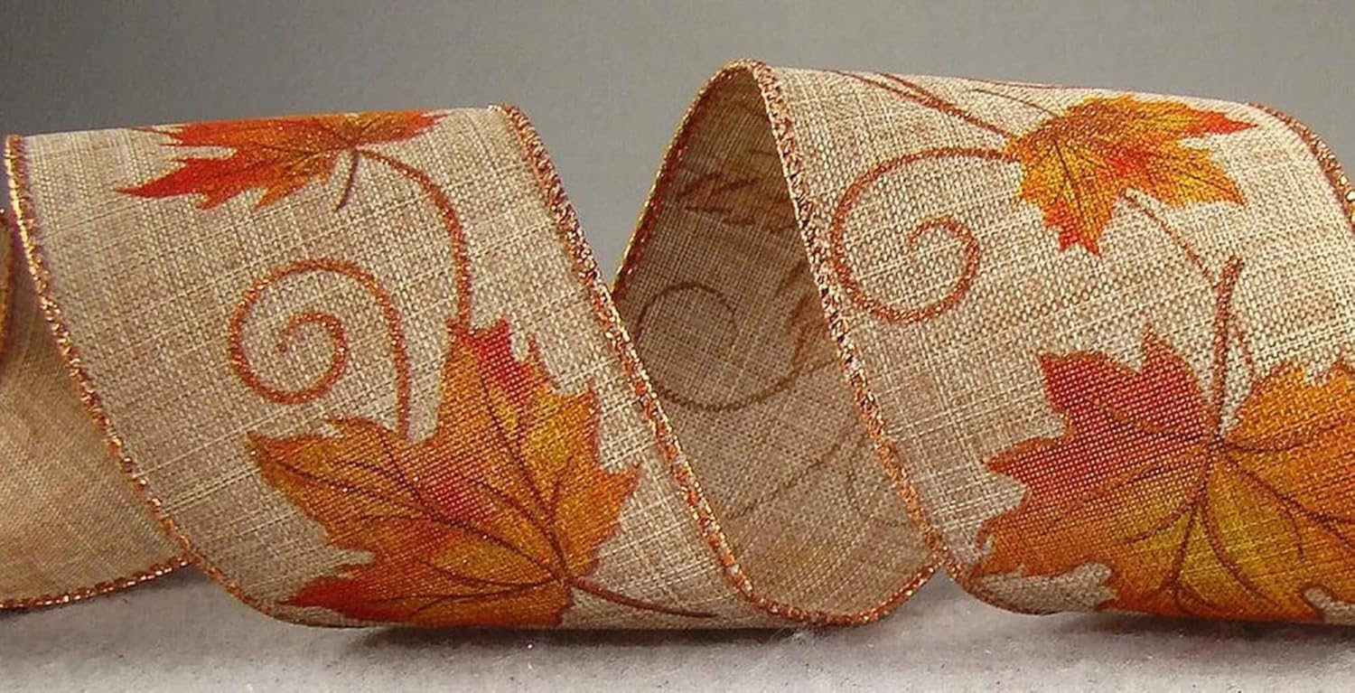 2.5" Wired Ribbon Autumn Ribbons ,Natural Falling Ribbons
