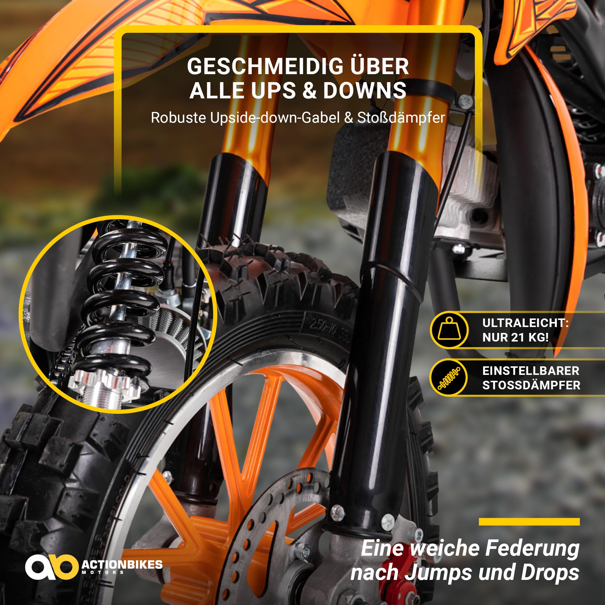 Actionbikes Motors Crossbike Delta 49 cc | 2-Takt 49ccm Motor bis 𝟒𝟎 km/h - Motorrad - Pocket Bike - Dirt Bike - Motocross - Pocketbike - Motorsport - Dirtbike - Enduro (Schwarz)