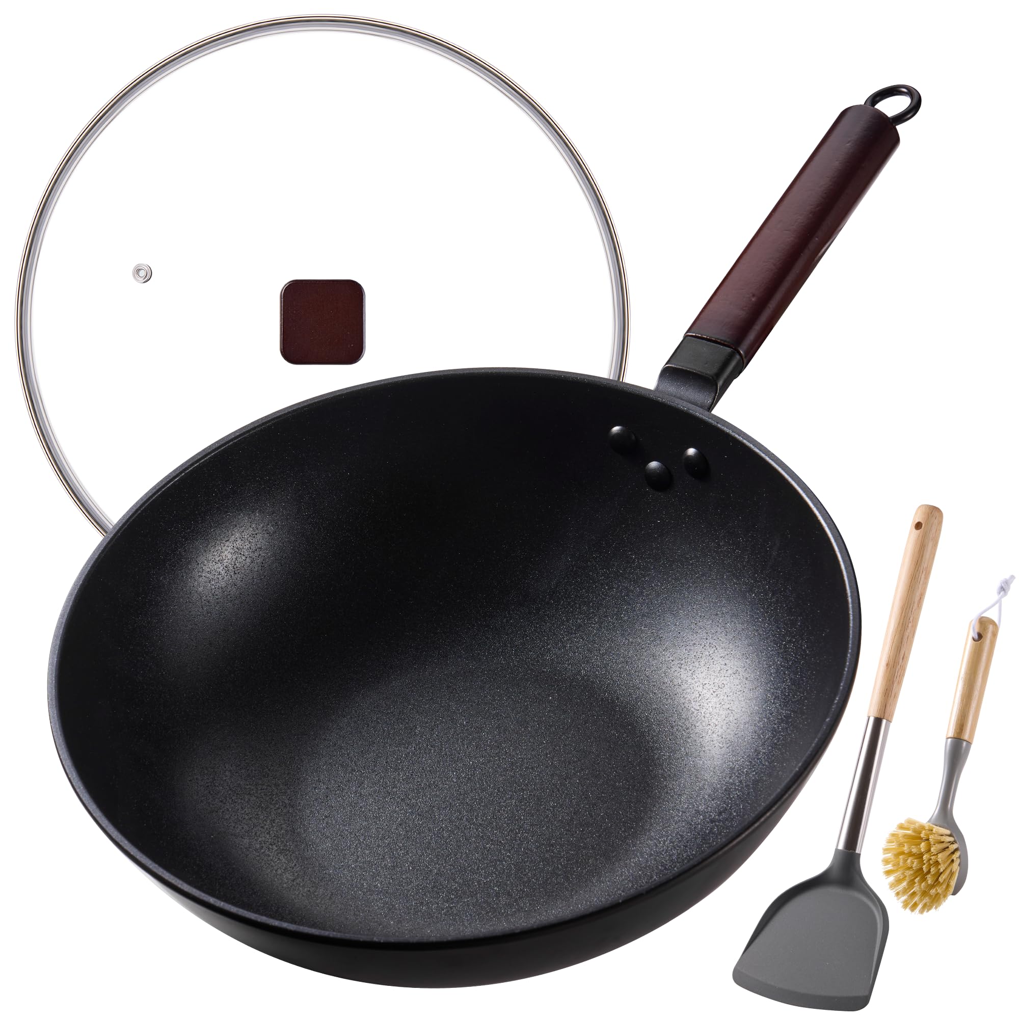 Teewe 13 Inch Carbon Steel Wok Set
