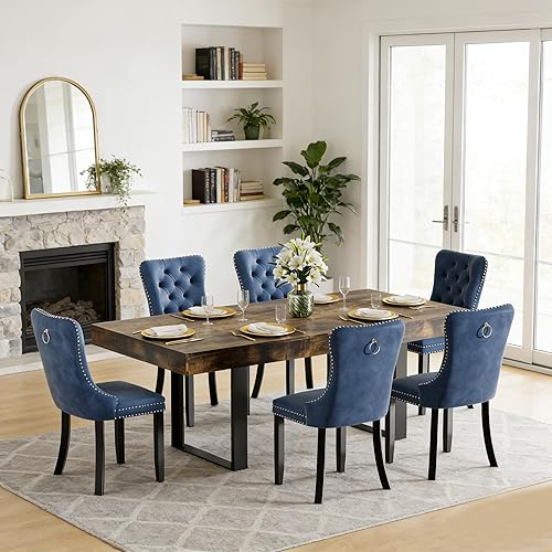 Miniatura 40 de Goujxcy Juego de mesa de comedor extensible de 7 piezas para 6, 63-78 pulgadas, juego de mesa de cocina marrón rústico con 6 sillas grises copetudas