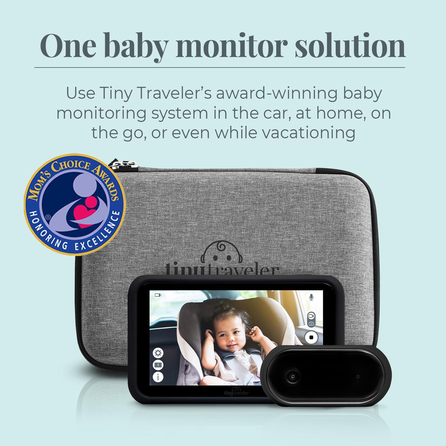 Tiny Traveler Baby Monitor Portable Baby Car Camera with Add-On Camera & Travel Kit, Night Vision HD 720p 5" Touchscreen, Battery Powered, Split-Screen, Travel Pouch Included - Black image 5 of 8 B08RD6MGVD