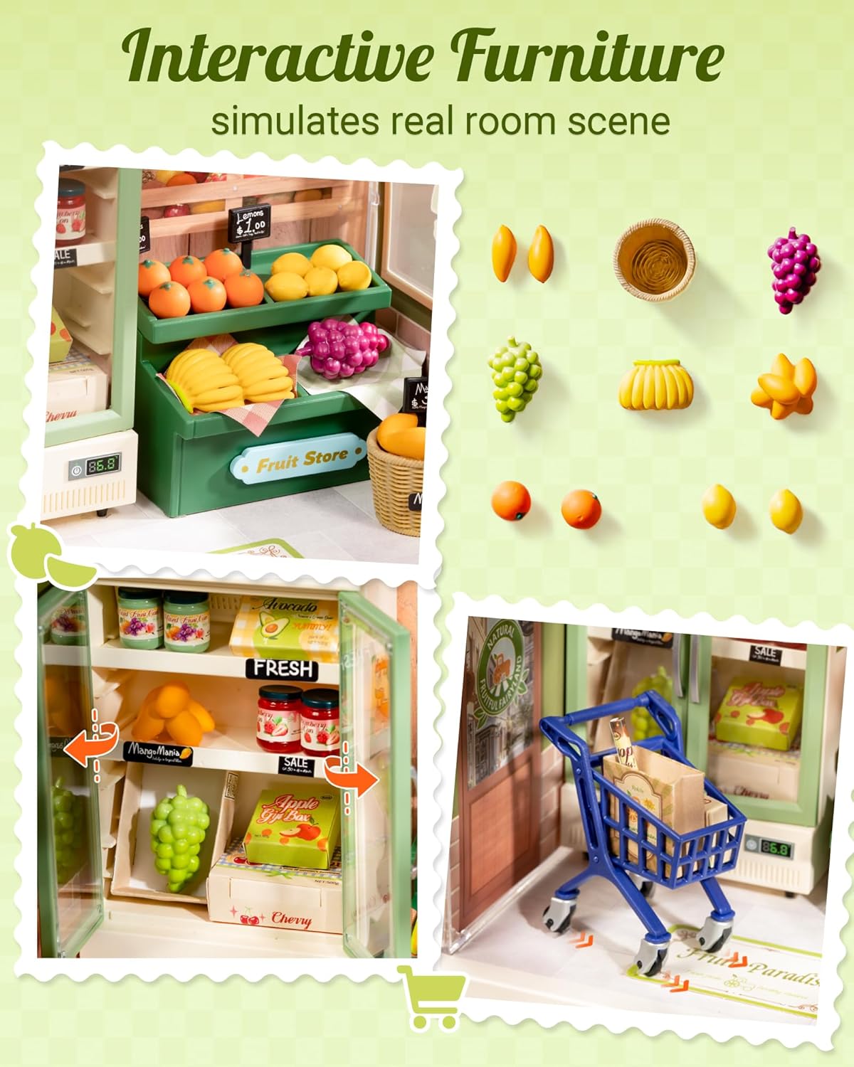 Rolife Super Creator Mini Store Playset DIY Miniature Kit with Dust Cover - House Toy Building Set Display Mini Collectibles Role Play Doll Figurines (Nature Energy Fruits) - Image 2