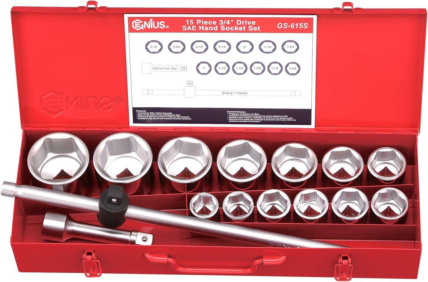 Genius Tools 15 Piece 3/4" Dr. SAE Hand Socket Set GS-615S