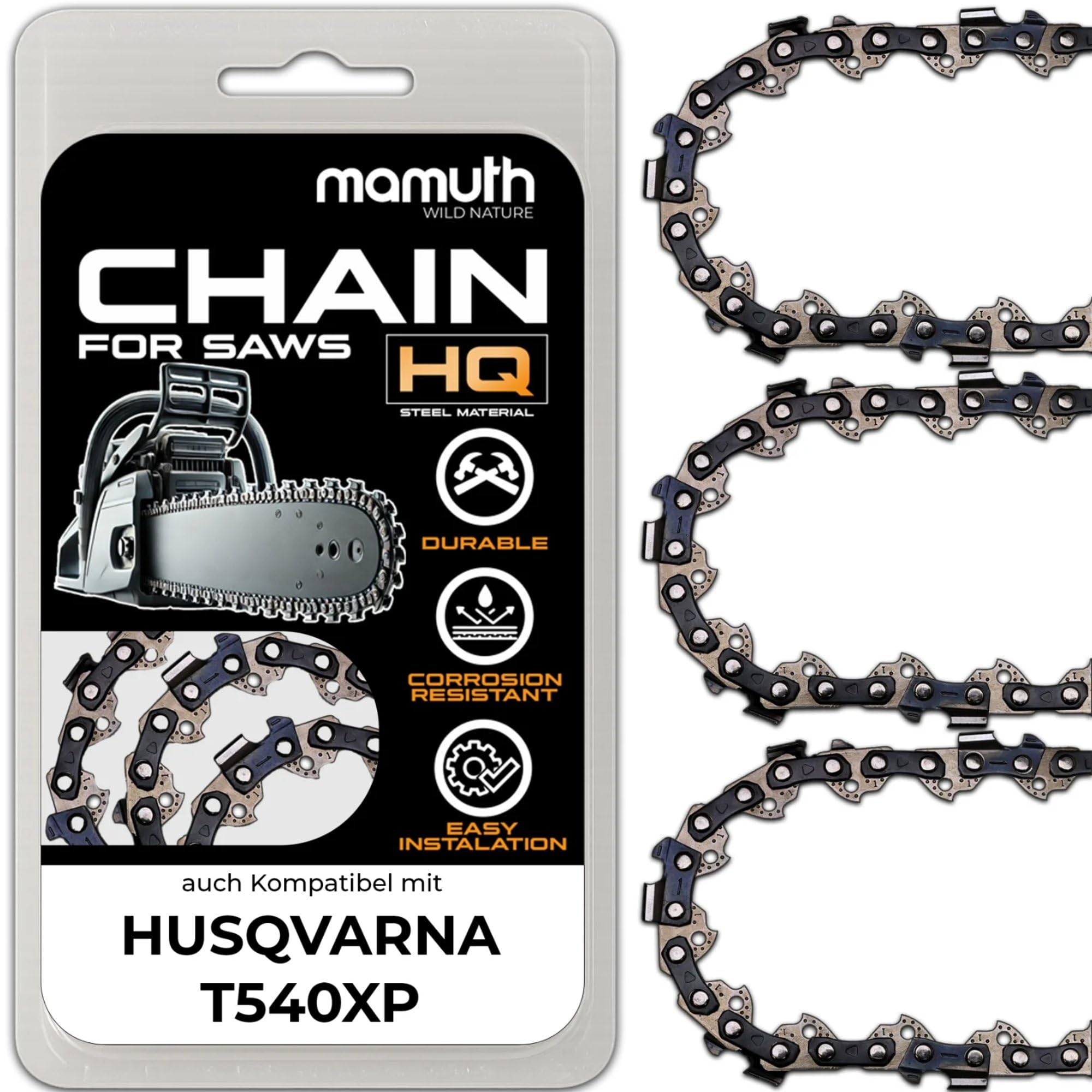 3 x Saw Chain for Husqvarna T540XP, 30 cm, 1.1 mm, 3/8 Inch, 45 TG - Clean Cuts and Long Service Life