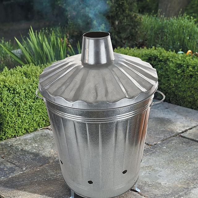 STORM TRADING GROUP 90 Litre Heavy Duty Extra Large Galvanised Metal Incinerator Fire Burning Bin with Special Lid & Riveted Handles (1)