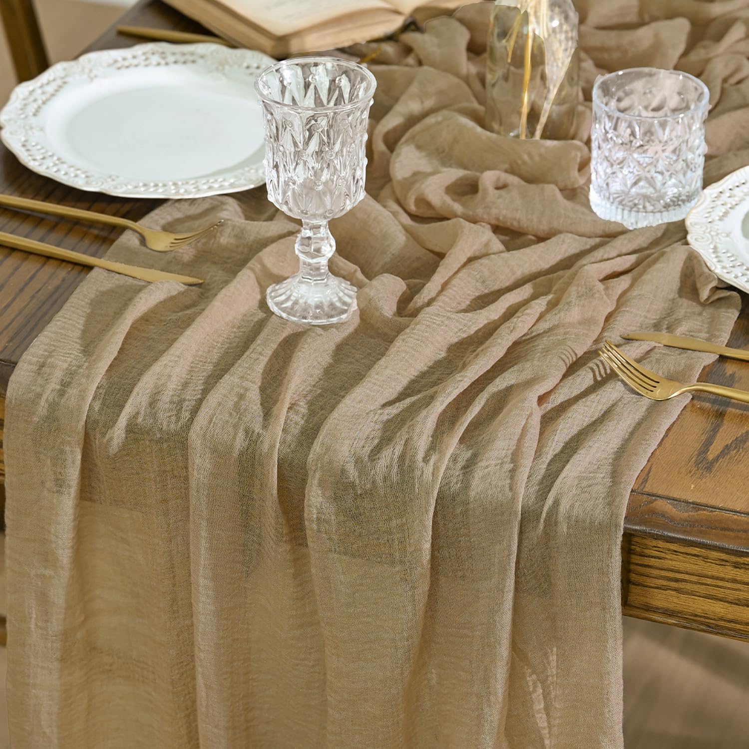 Artoid Mode Sand Boho Gauze Wedding Cheesecloth Table Runner 400 cm