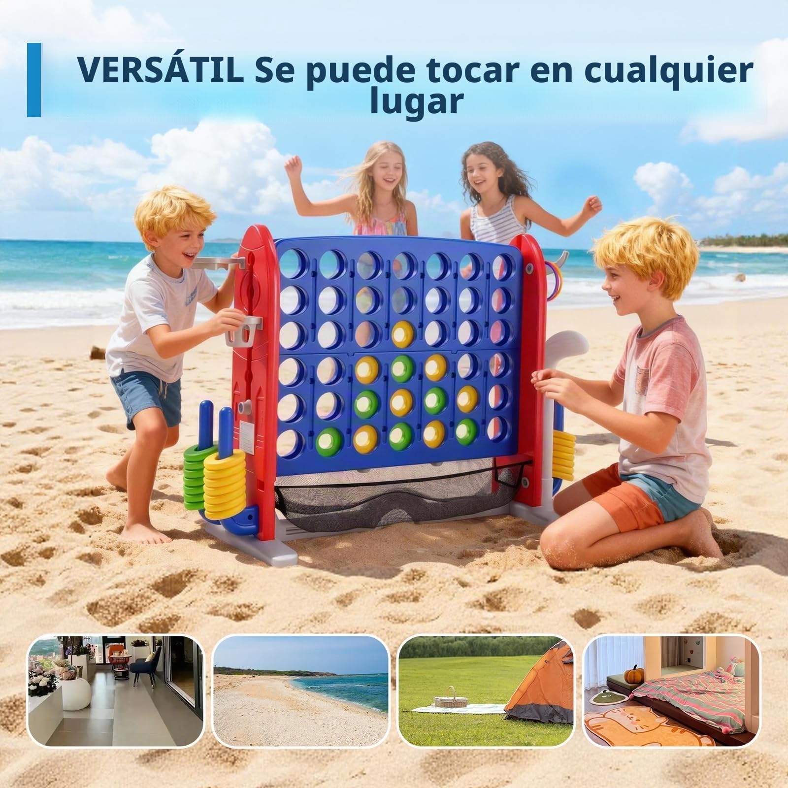 GarveeHome Jumbo Juego Gigante 4 En Línea Conecta 4 - Juguete De Exterior para Niños +3 Años - Versión Grande Al Aire Libre Portátil para Familia, Fiestas y Picnic (Azul)