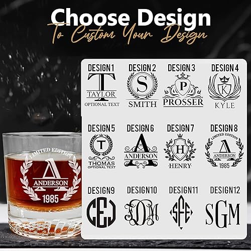 Miniatura 2 de Vaso de whisky con monograma personalizado con texto personalizado, gran regalo para papá, cumpleaños, día del padre y padrinos de boda (diseño 1, 1