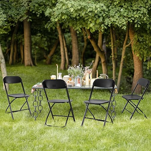 Miniatura 7 de Sweetcrispy Paquete de 8 sillas plegables, sillas plegables de plástico con capacidad de 330 libras, silla portátil de metal resistente, fácil de
