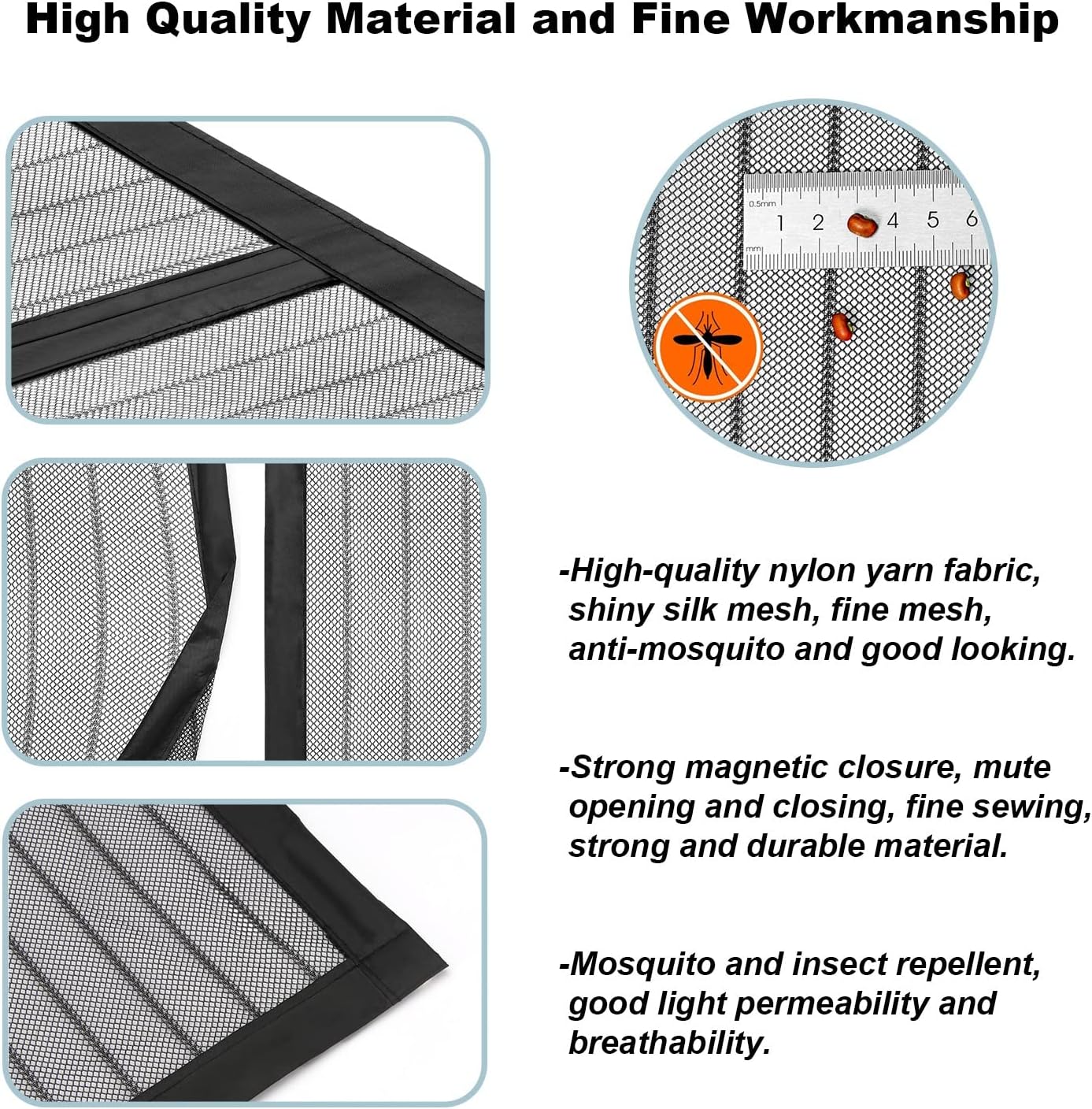 Screen Door Magnetic, Upgraded Quality, Fits Doors up to 34 x 78 Inch, Screen Size 36" x 78.7" Kid and Pet Friendly, Heavy-Duty Reinforced Hands-Free Mesh Curtain, Black - - 