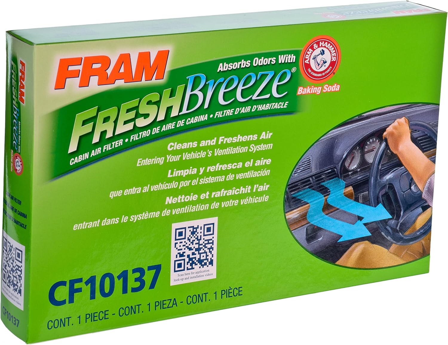 FRAM Fresh Breeze Cabin Air Filter Replacement for Car Passenger Compartment w/ Arm and Hammer Baking Soda, Easy Install, CF10137 for Select Ford Vehicles