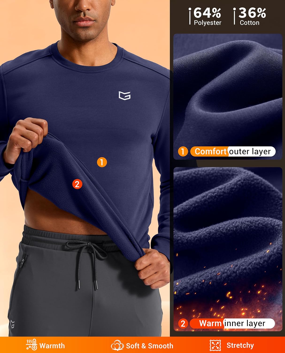 G Gradual Men's Fleece Lined Crewneck Sweatshirt Midweight Regular Fit Athletic Workout Warm Pullover Sweater Shirts - Image 3