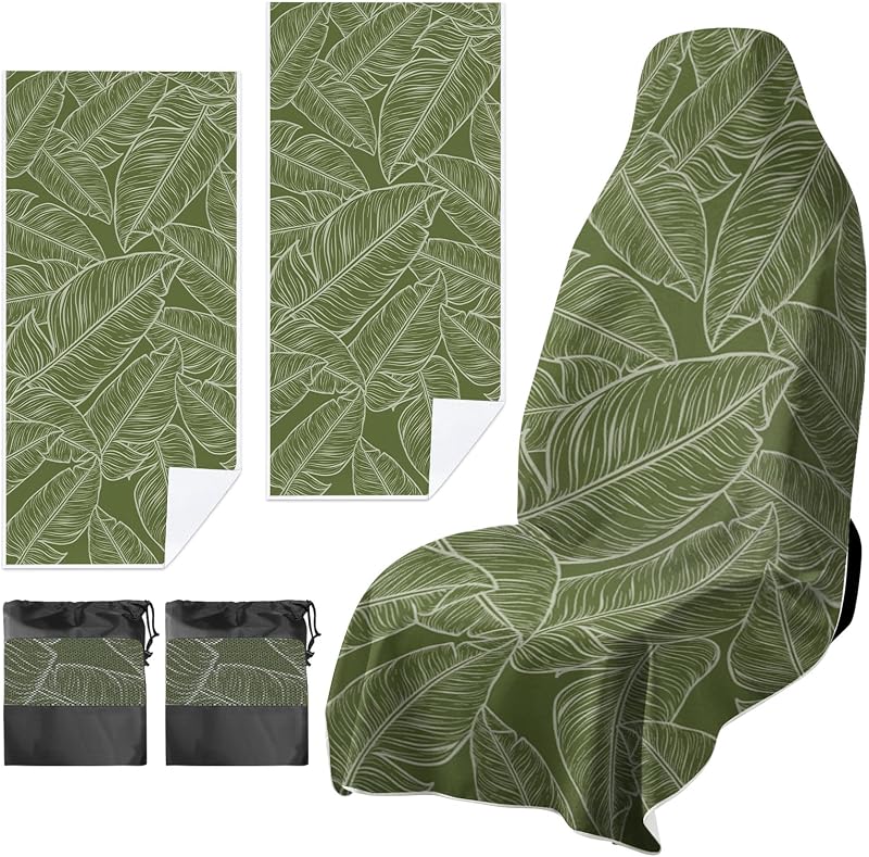 Capa para Banco de Carro em Microfibra Meetravel para Cães, Uso Multifuncional, Estampa Tropic Leaves, Pacote com 2