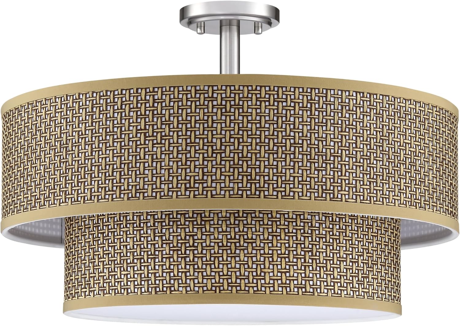 Leading Lighting 4 Light Semi Flush Mount Light,Close to Ceiling Fixture,Dark Linen Fabric Shade Brushed Nickel Finish 18 inch Semi Flush Drum Light for Bedroom,Living Room,Dining Room Hallway