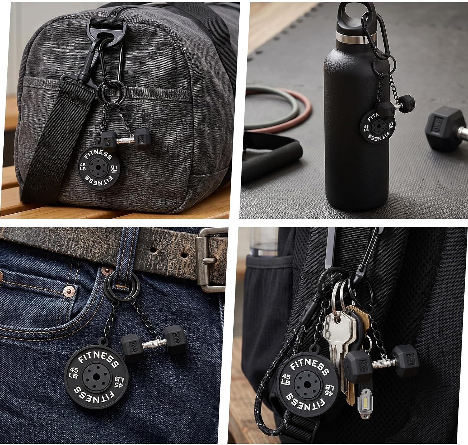 2PCS Mini Dumbbell Keychains,Gym Keychain, Black Gym Key Accessories for Women Men Fitness Enthusiast Lovers, Stylish Fitness Gifts
