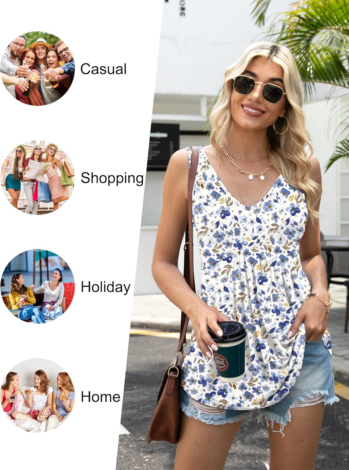 Tencede 2026 Summer Tank Tops for Women Sleeveless V Neck Babydoll Loose Flowy Floral Print Blouse S-3XL - Image 4