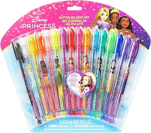 Disney Princess - Juego de arte corporal de 16 piezas con purpurina, colores brillantes y brillantes, a partir de 3 años Townley Girl
