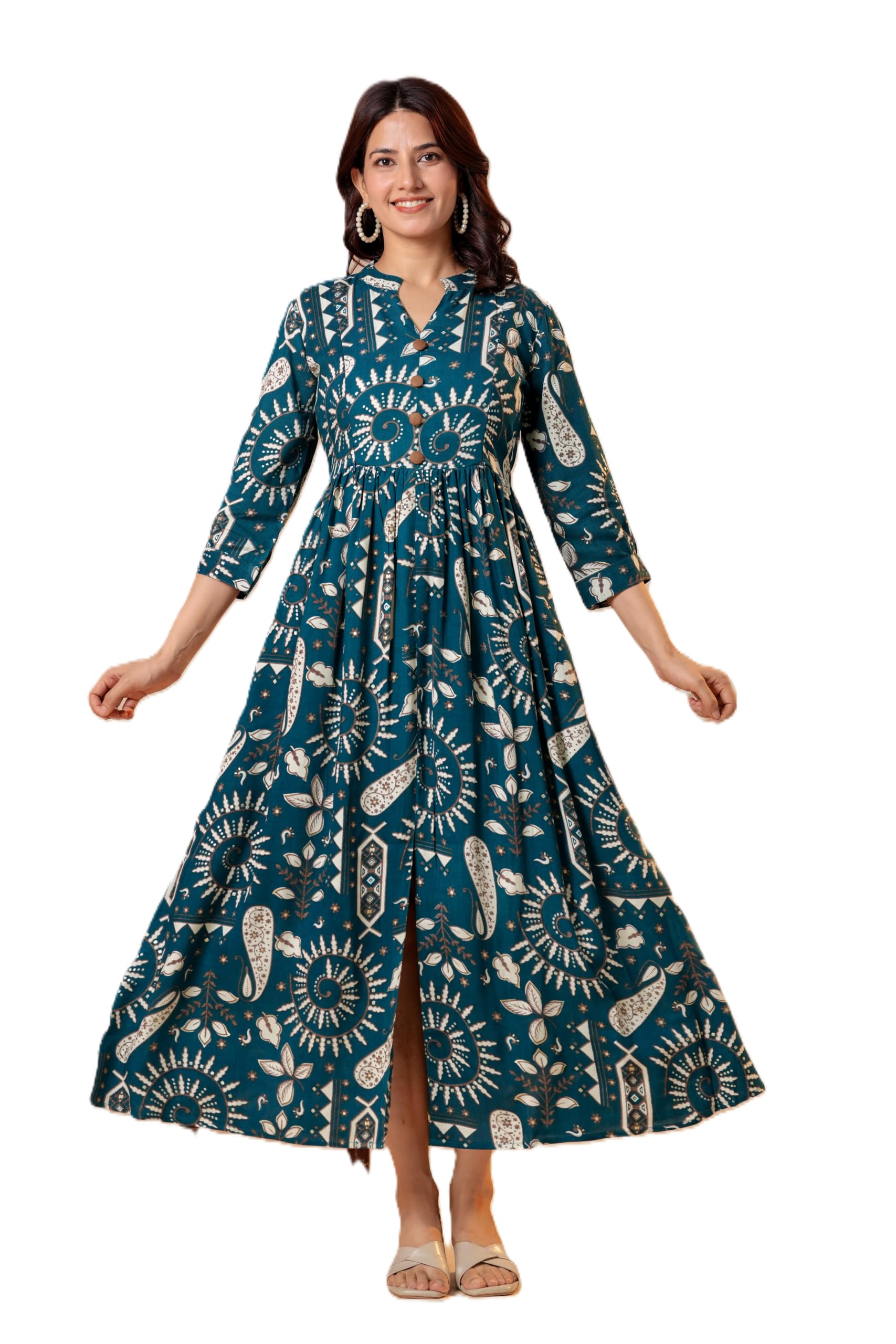 Women's Anarkali Maxi Dress with Paisley Print Maternity Dress-image-26