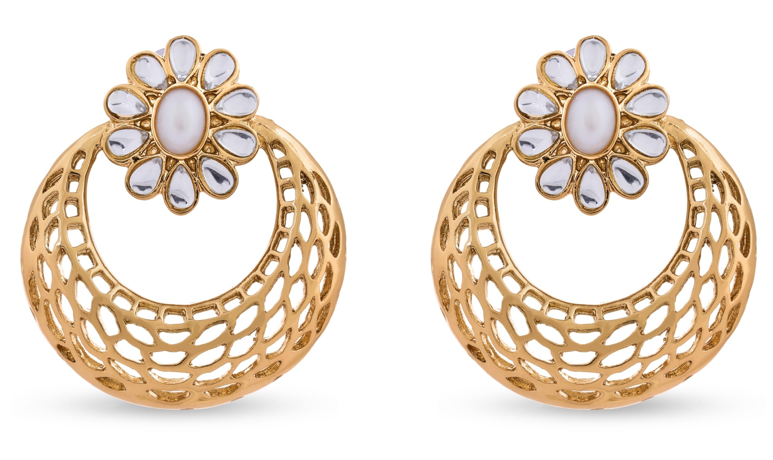 Chandbali Earrings for Women Gold-Plated Traditional Drop Earrings with White Kundan, Choice for Women and Girls, with AD & CZ Stones-image-26