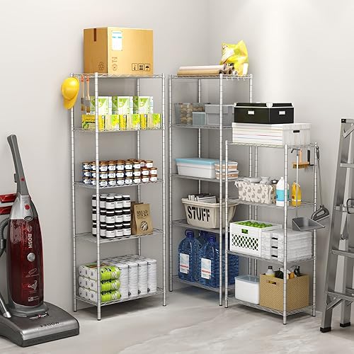 Miniatura 9 de HOMEFORT Unidad de Estantería de 5 Repisas, Estantería de Alambre Ajustable, Organizador de Estante de Alambre de Metal para Cocina, Despensa,