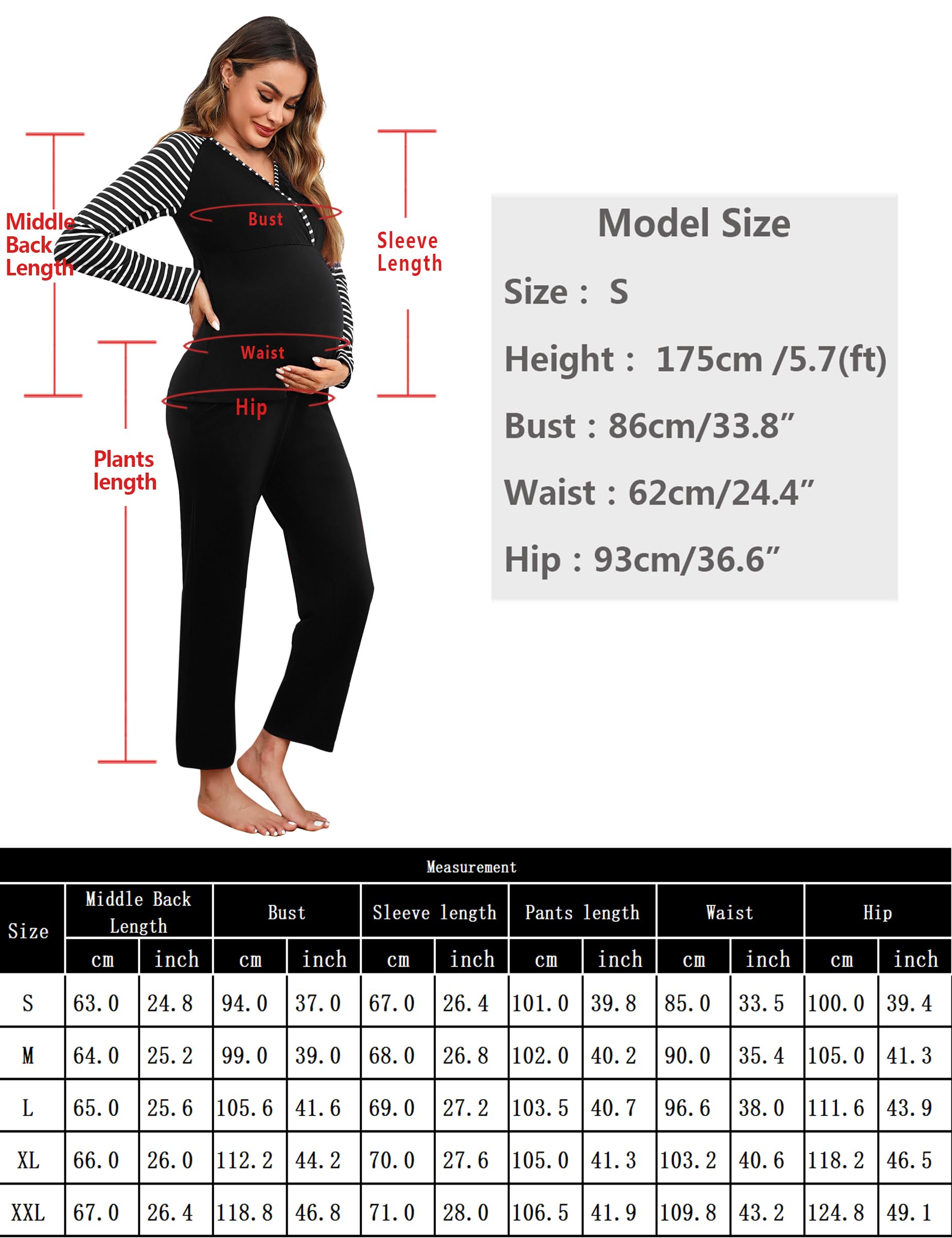 Bresdk Stillpyjama Damen Lang Zweiteiliger Schlafanzug Langarm Umstands Stillschlafanzug Baumwolle Pyjama Stillfunktion Geburt Set Maternity Pyjama