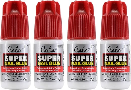 Cala Super Nail Glue Professional Salon Quality | Quick and Strong Nail Liquid Adhesive (4 Bottles)