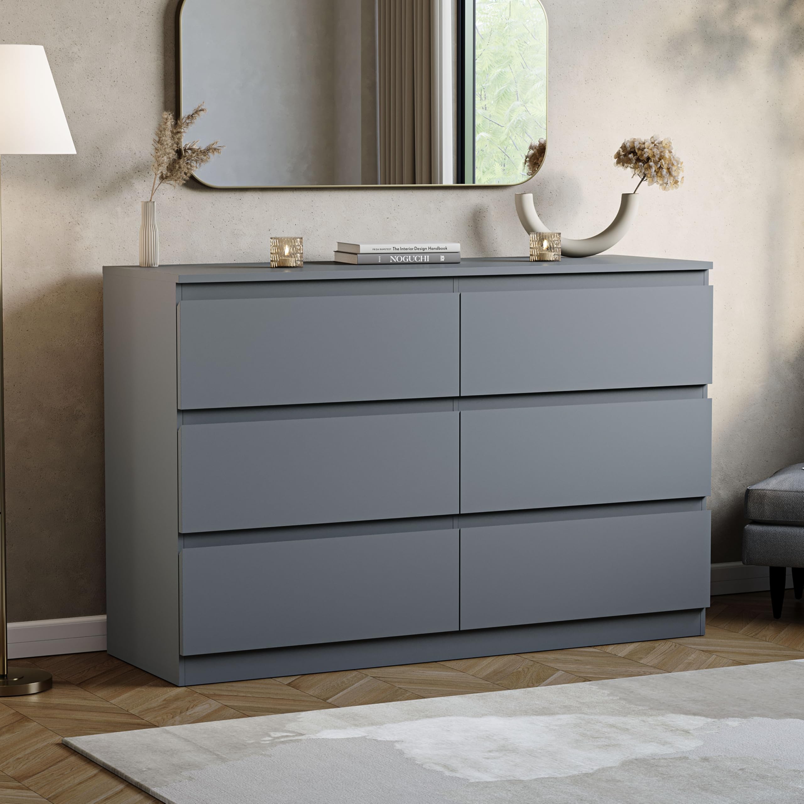 Vida Designs Denver 6 Drawer Chest of Drawers Grey - Modern Wooden Storage Unit