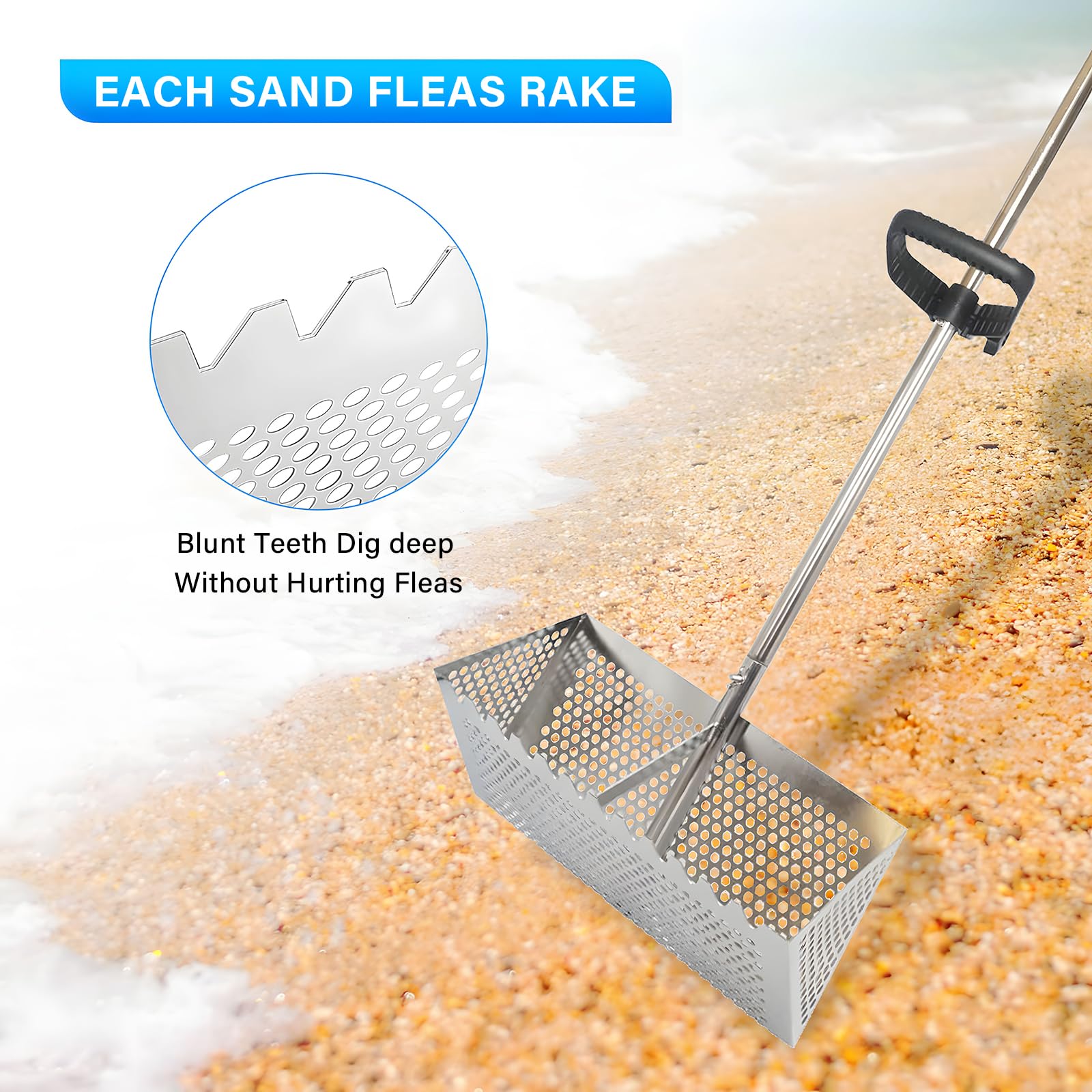 Landscape Rake Sand Fleas Rake For Beach,Detachable 47 Inches Long