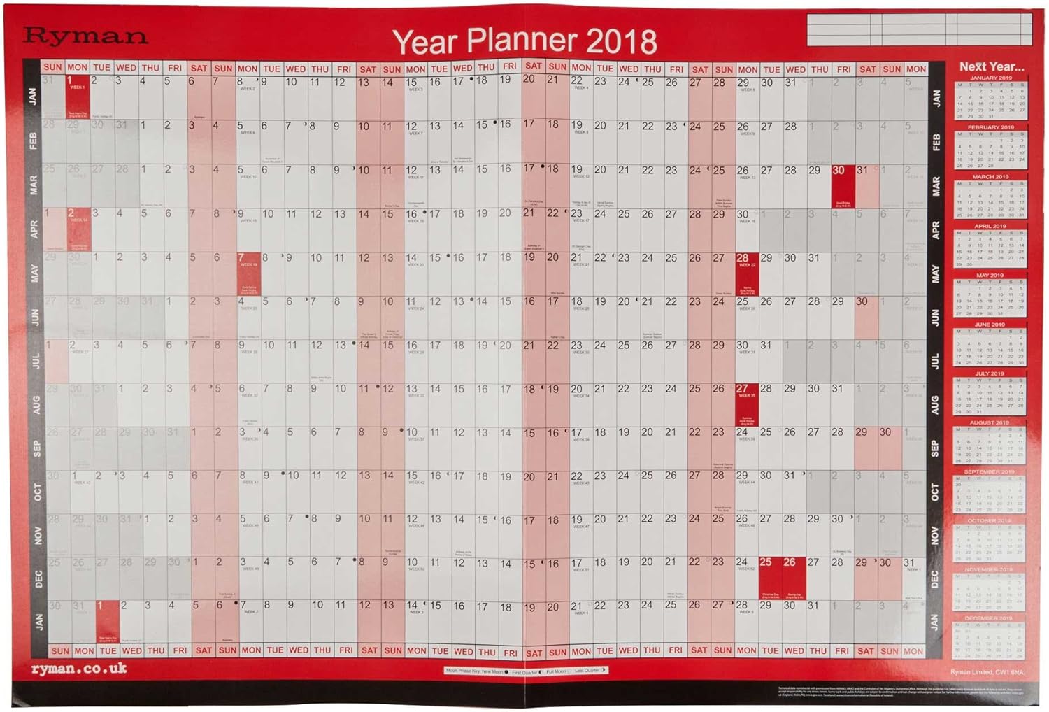 Ryman Mounted Wall Planner With Pen 2018 Office Products