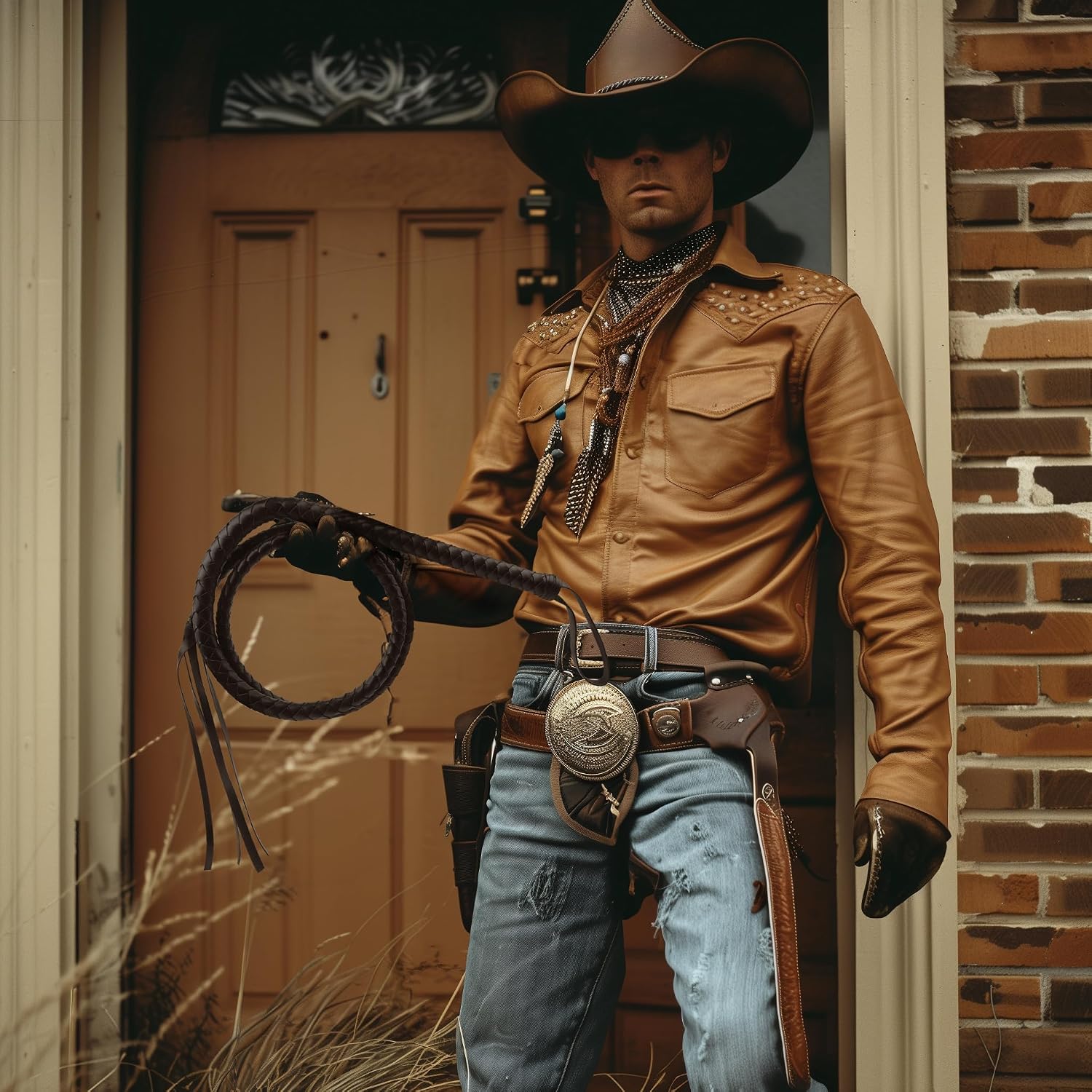 JPXH Clothing Prop Handle Accessories Western Cowboy Whip Cowboy Style Decoration