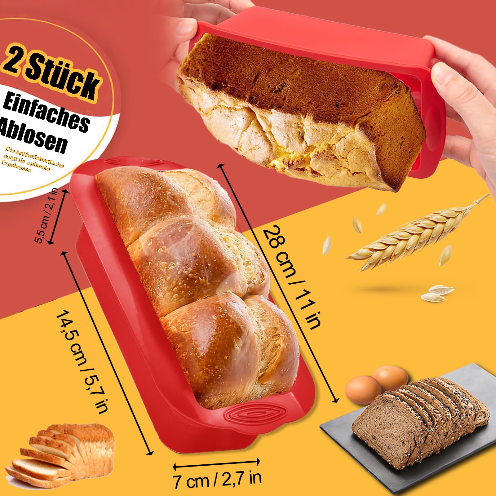 PuretéavHom 2 Stück Brotbackform Rechteckig Kastenform Kuchen Antihaft Karbonstahl Kastenform