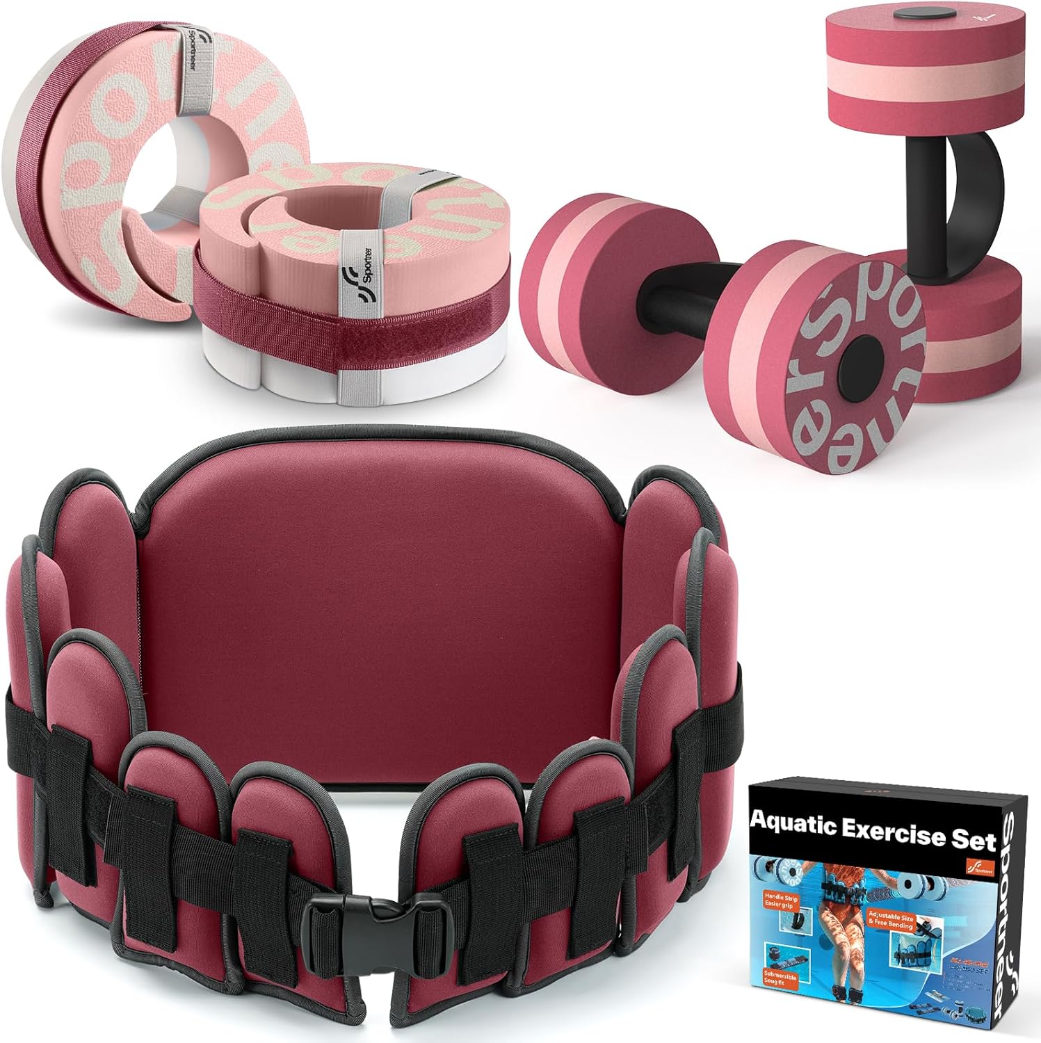 Sportneer Aquatic Exercise Equipment Water Aerobics Combo Set Includes High Density Water Weights Dumbbell Aqua Belt Water Ankle Weights for Pool Exercise Aquatic Therapy Pool Fitness Water Exercise