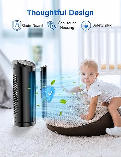 Miniatura 7 de Grelife Ventilador de torre con control remoto, ventilador de escritorio de enfriamiento rápido, oscilación de 90, 3 velocidades, 3 modos de viento,