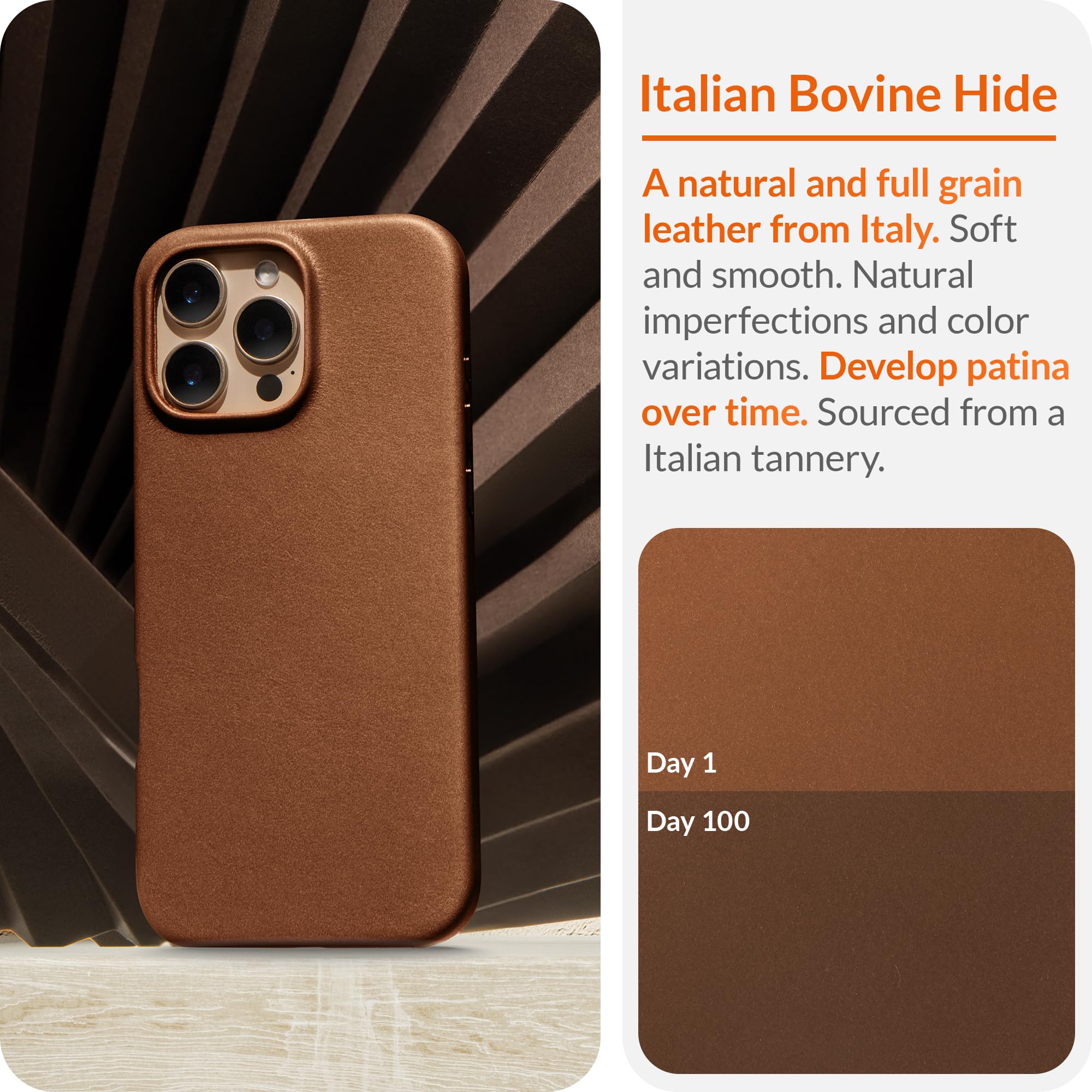 LONLI Edition, for iPhone 16 Pro Max, Premium European Full Grain Leather Phone Case, Develop Patina Over Time - Image 3