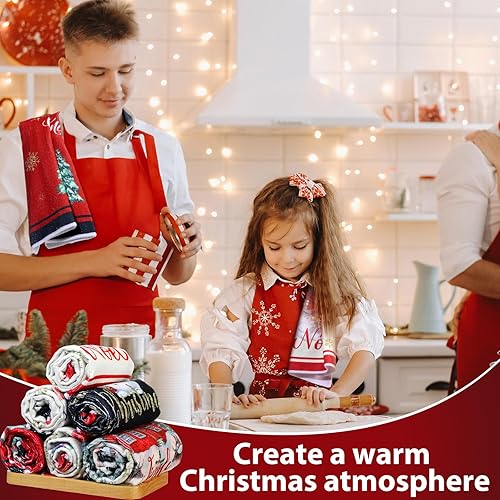 Miniatura 2 de Oudain Juego de 6 toallas de cocina y paños de cocina de Navidad, Papá Noel, muñeco de nieve, camión, árbol de Navidad, paños de cocina de invierno,