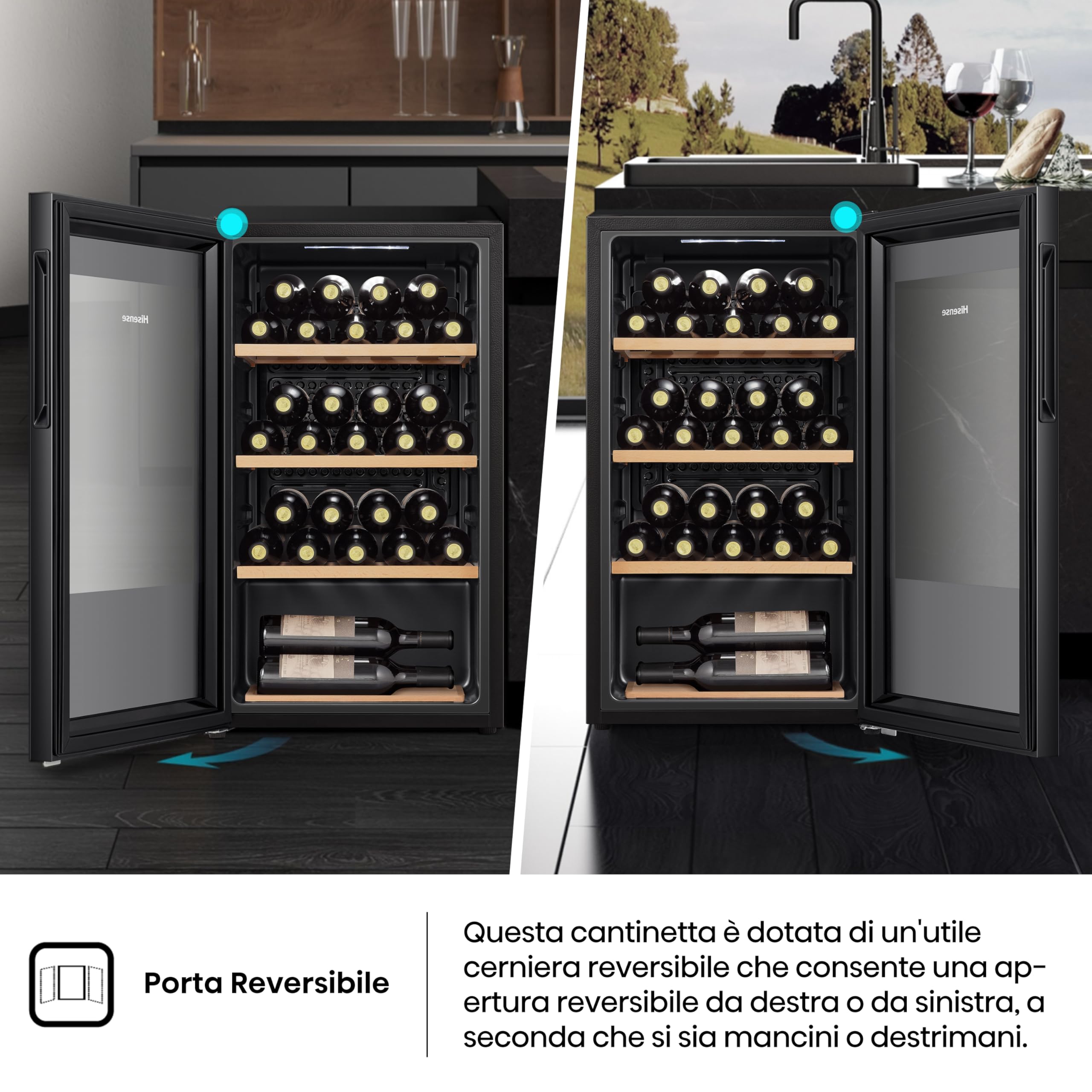 Hisense MWC4894GF - Cantina vino 30 bottiglie, Monotemperatura, Vetri anti UV, ripiani in legno, Display Touch, Illuminazione Led